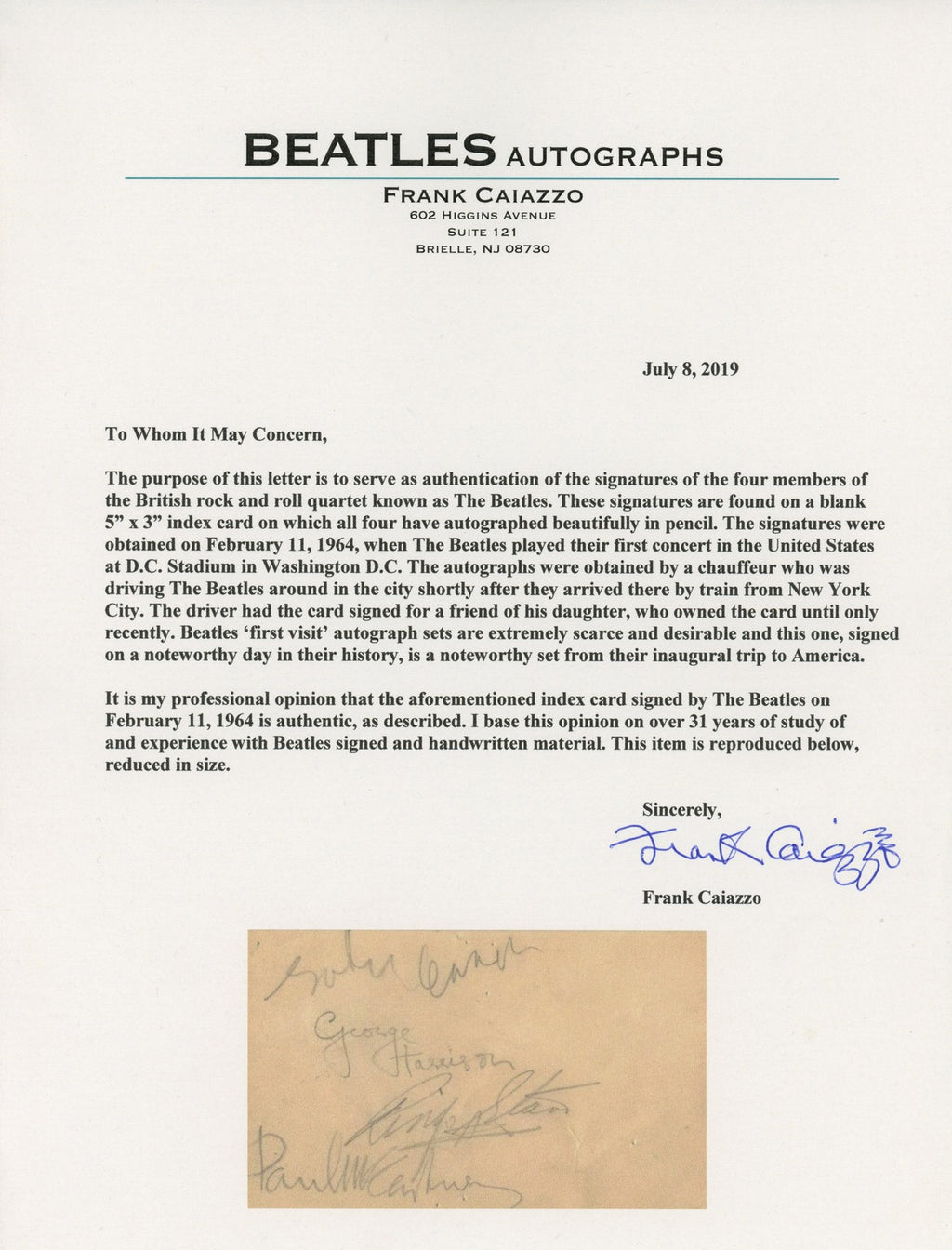 The Beatles Washington Autographs 1964