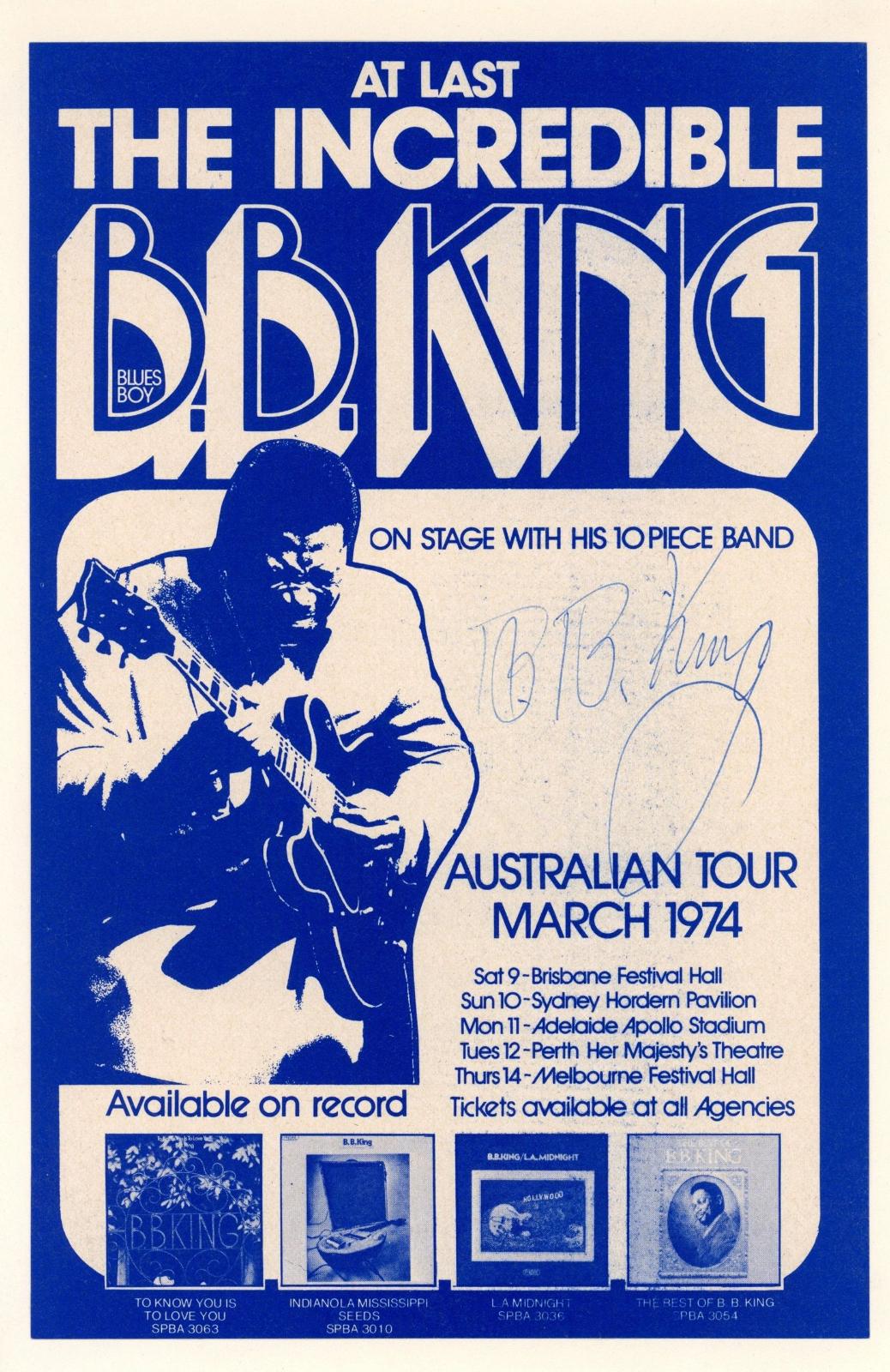 Signed B.B. King Concert handbill 1974