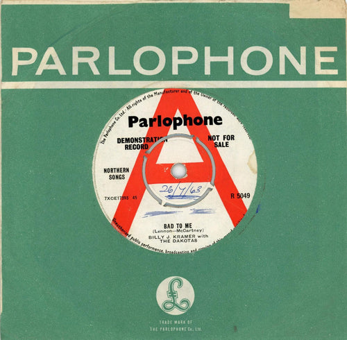 Billy J Karmer with The Dakotas 1963 Bad To Me Parlophone A Label Demo 7 Inc