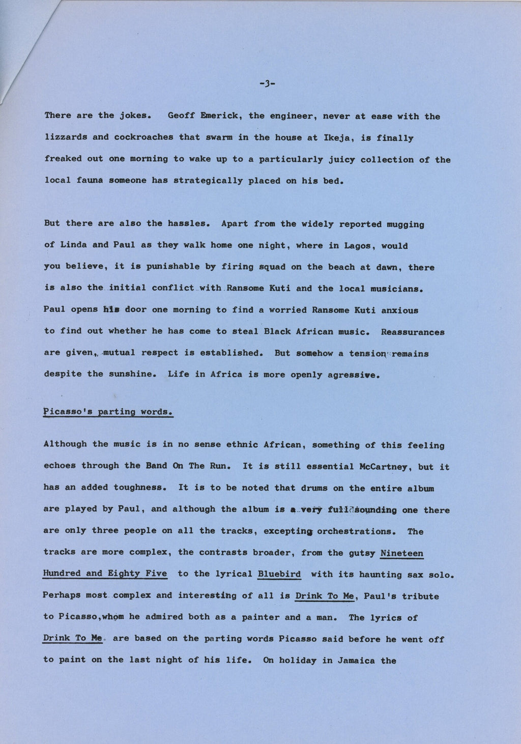 Paul McCartney and Wings Band on the Run press release booklet 1973