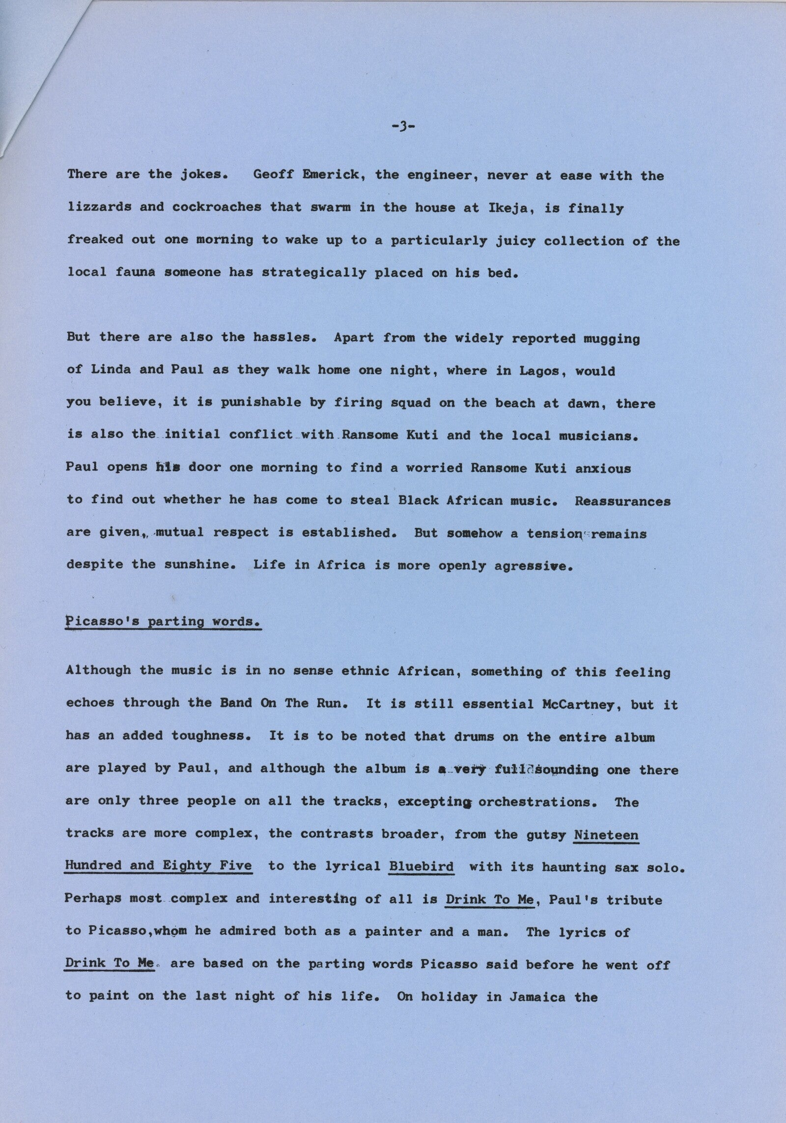 Paul McCartney and Wings Band on the Run press release booklet 1973
