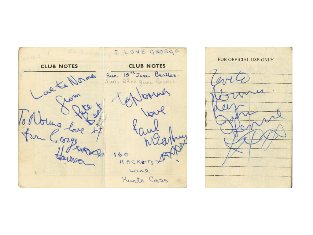 The Beatles signed 1962 cavern club membership card