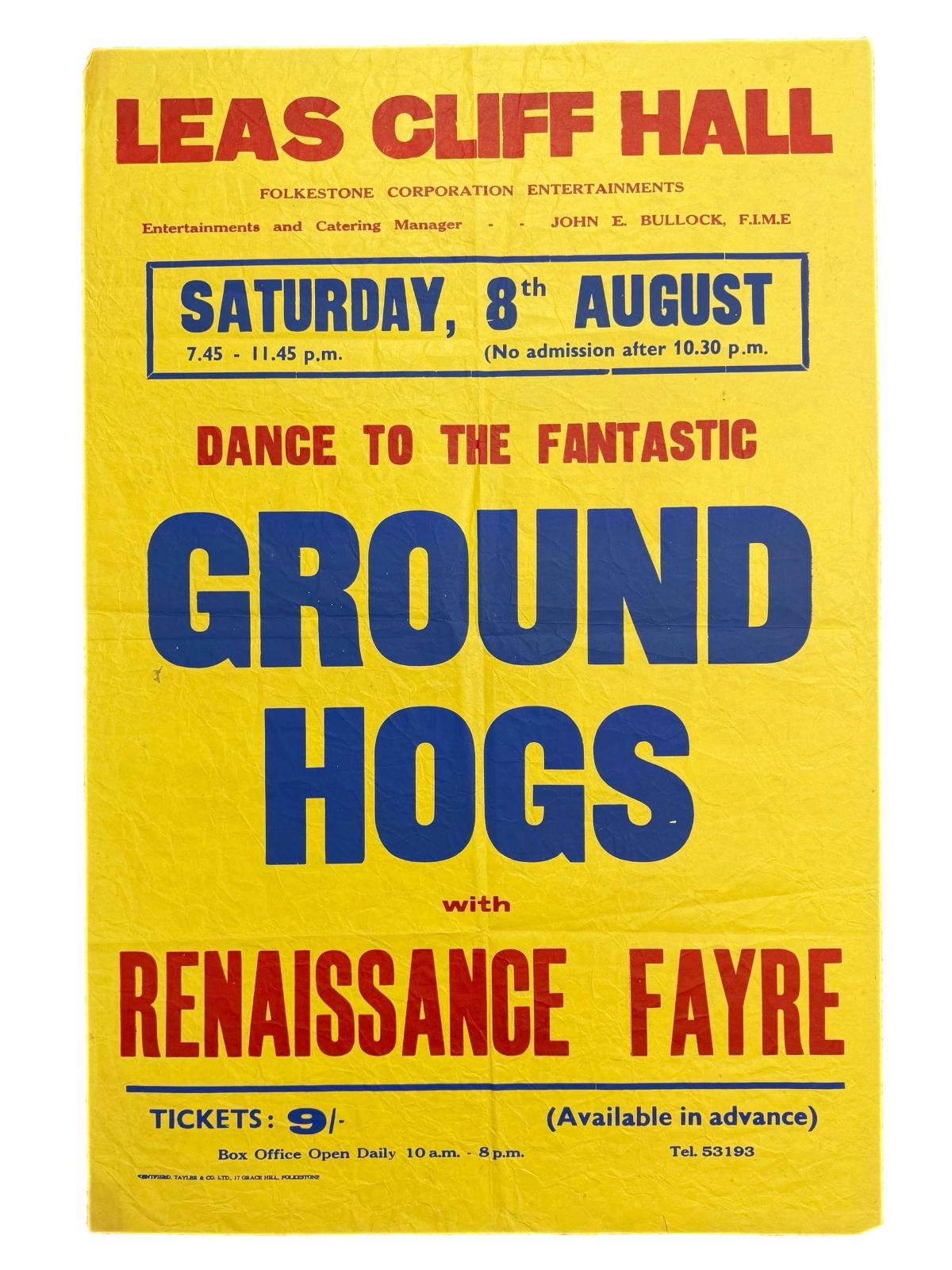 The Groundhogs Leas Cliff Hall Folkestone Concert Poster 1964