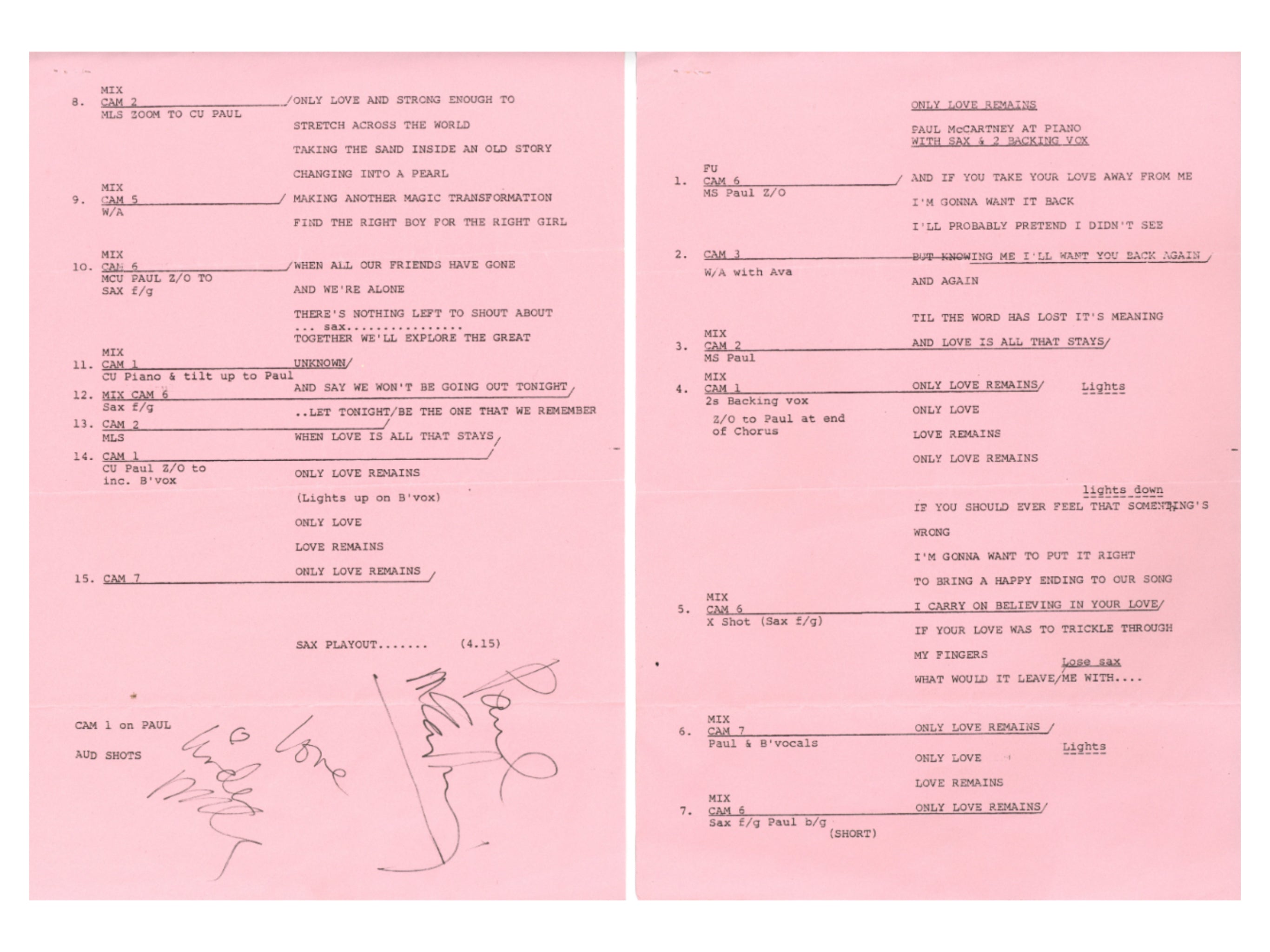 Paul and Linda McCartney signed only love remains camera script 1986