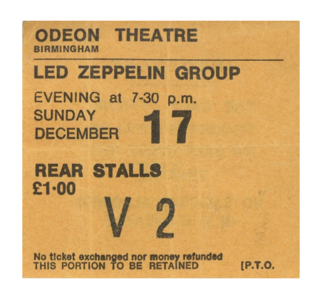 Led Zeppelin Ticket Stub Birmingham 1972