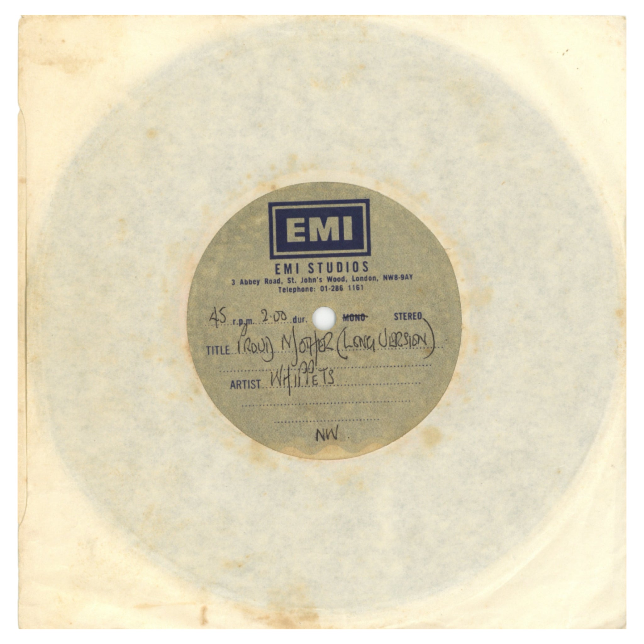 The Whippets (Wings) – "Proud Mother" / "Tomorrow" – EMI Studios 7" Acetate