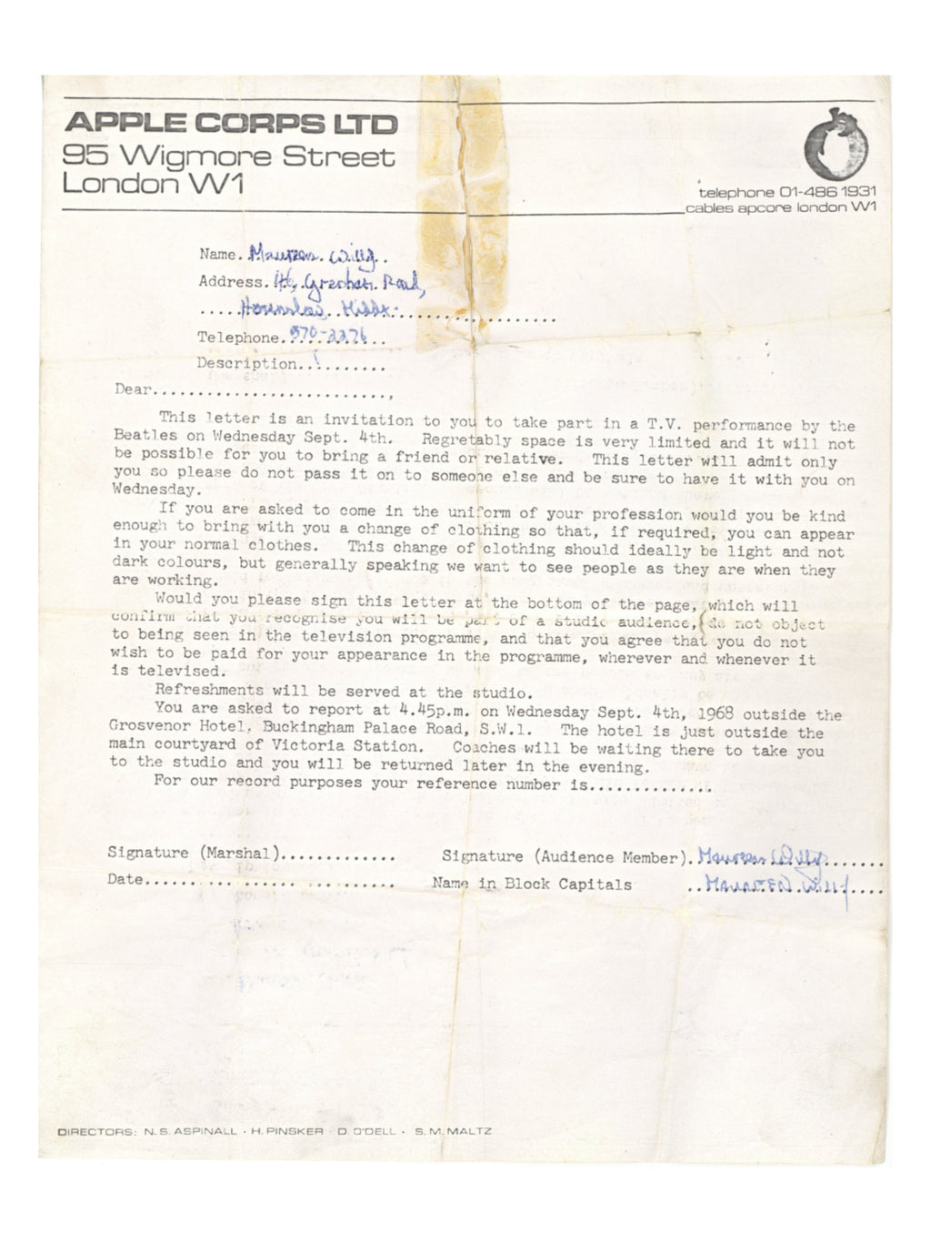 Hey Jude Music Video Invitation 1968