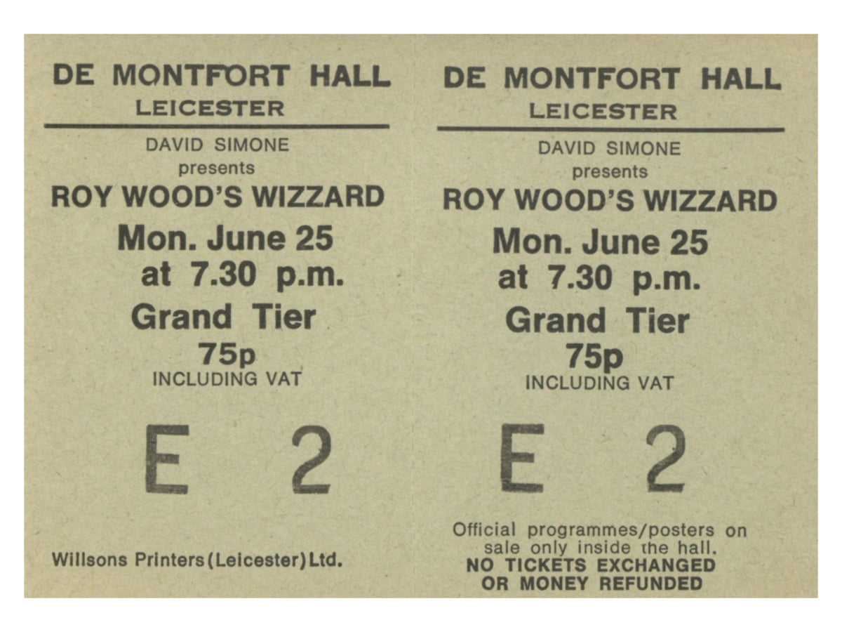 Roy Wood’s Wizzard De Montfort Hall, Leicester Complete Ticket 1972