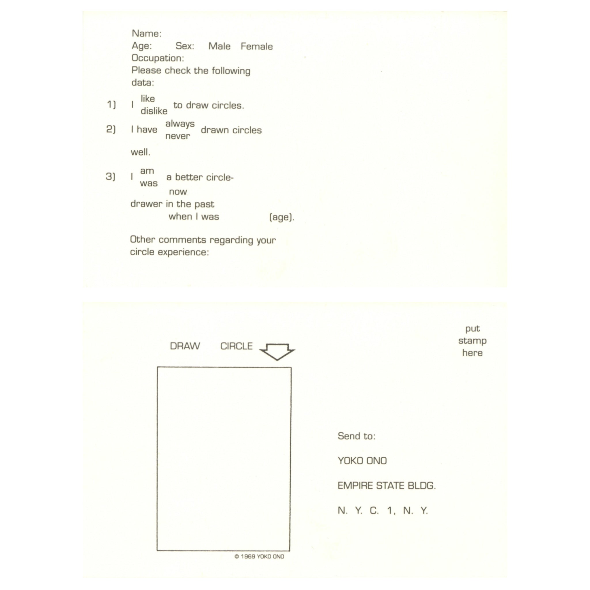 Yoko Ono Draw Circle Event Card