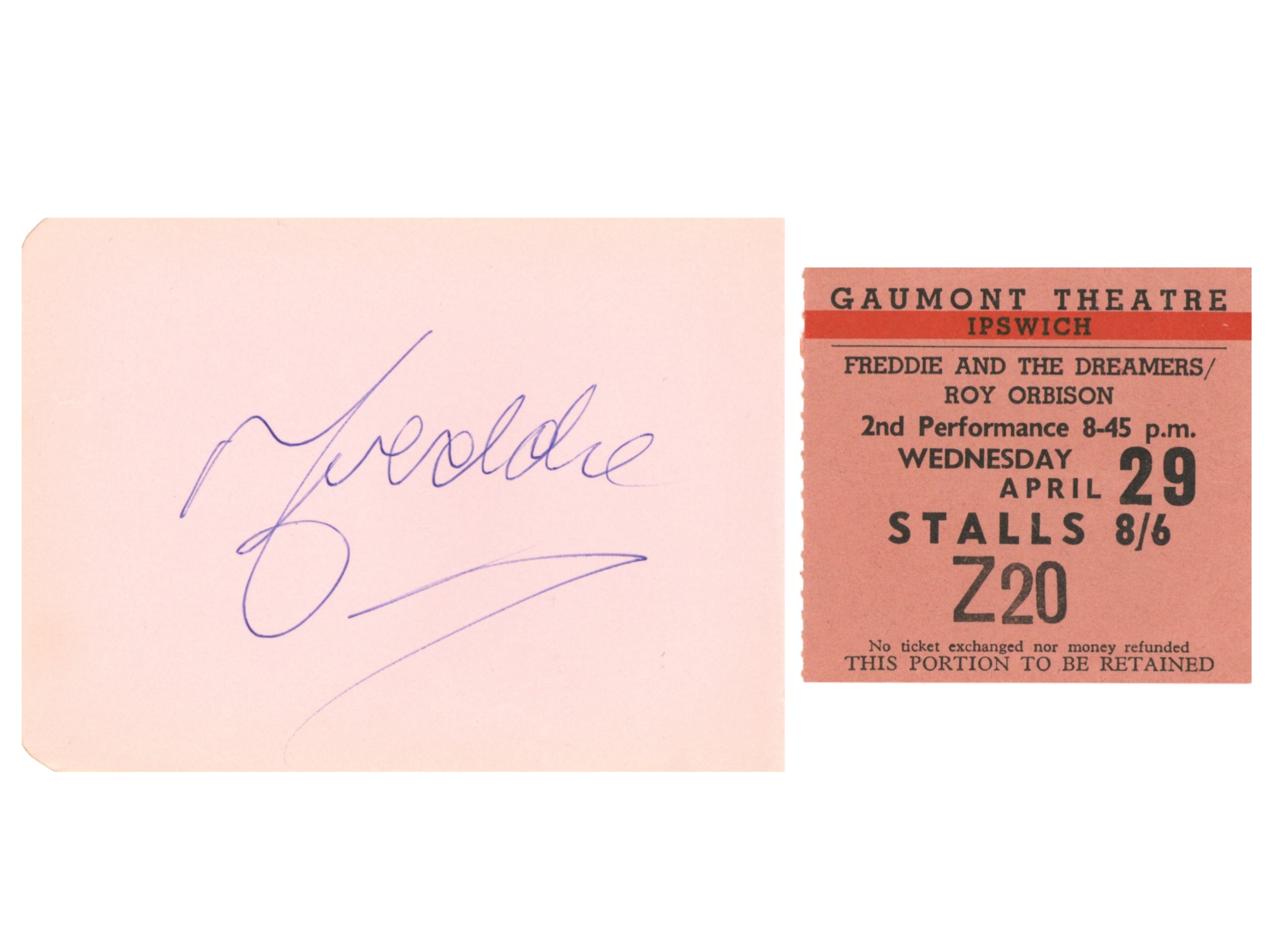 Freddie Garrity Autograph and Ticket Stub 1964