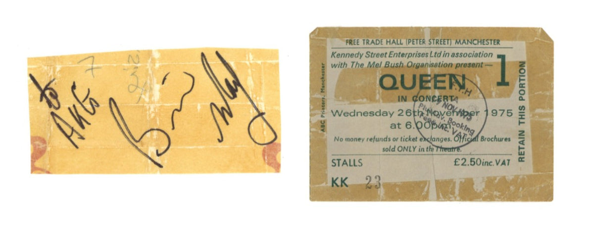 Brian May Autograph and Queen Ticket Stub