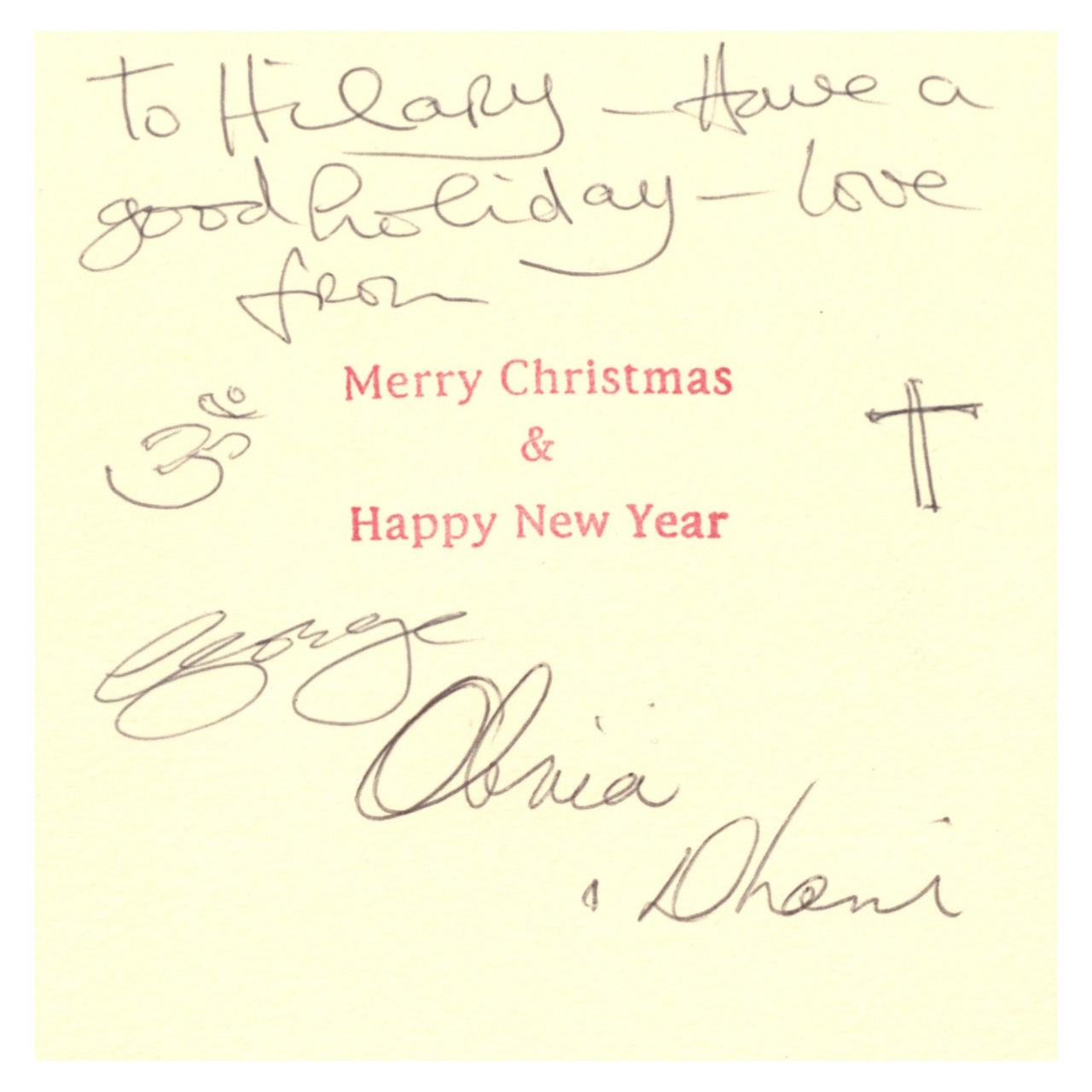 George Harrison Signed And Inscribed Christmas Card to Hilary Gerrard