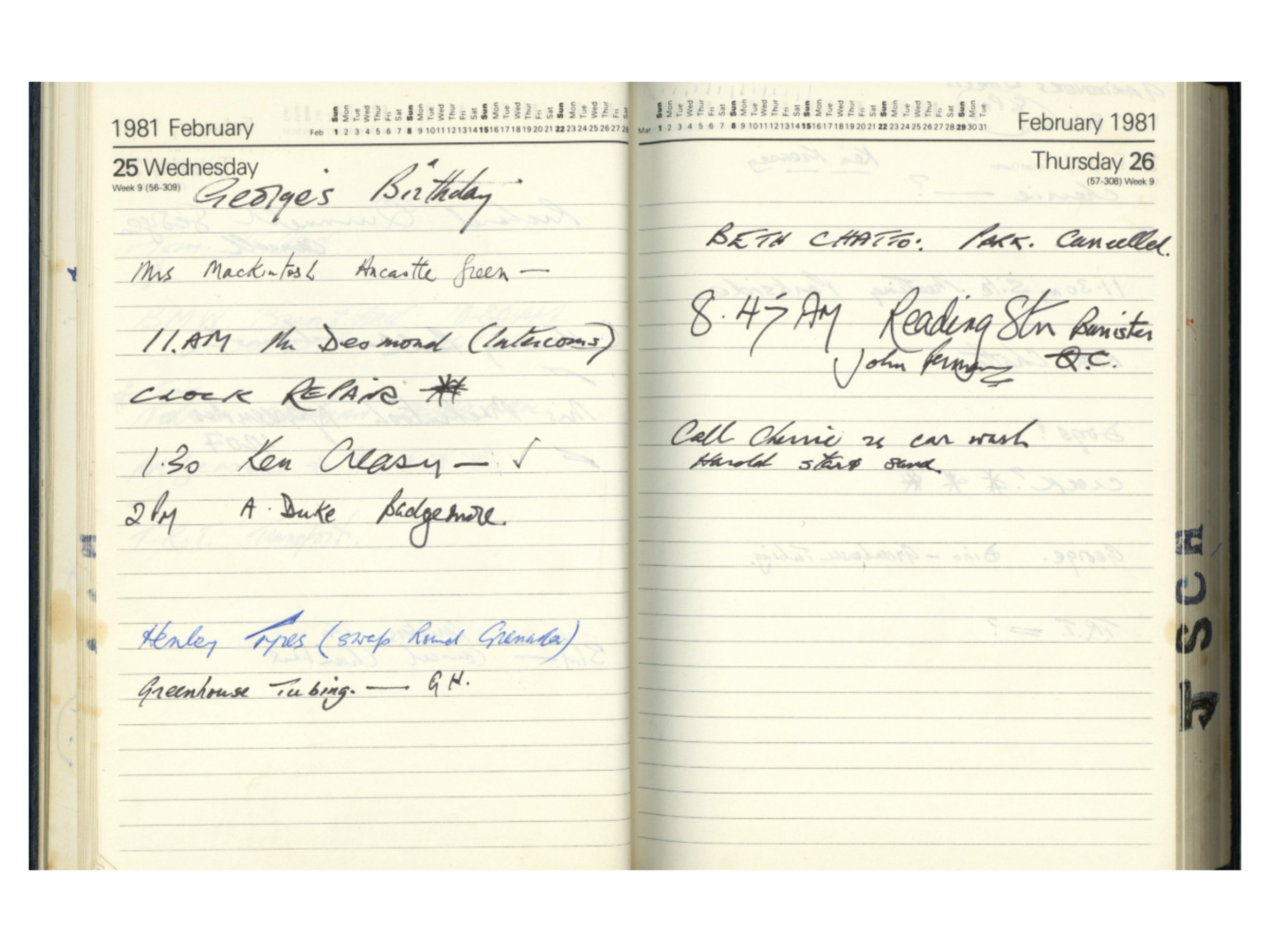 Terry Doran Personal 1981 Diary