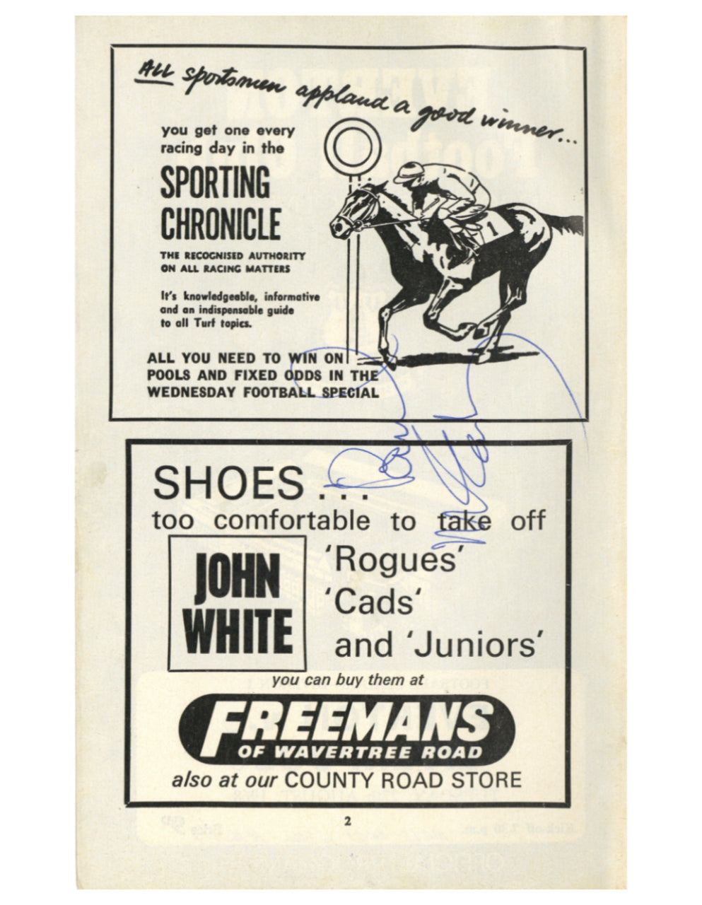 Paul McCartney signed Everton football club programme 1968
