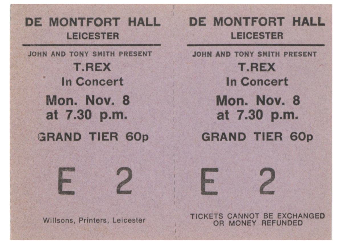 T.Rex De Montfort Hall, Leicester Complete Ticket 1971