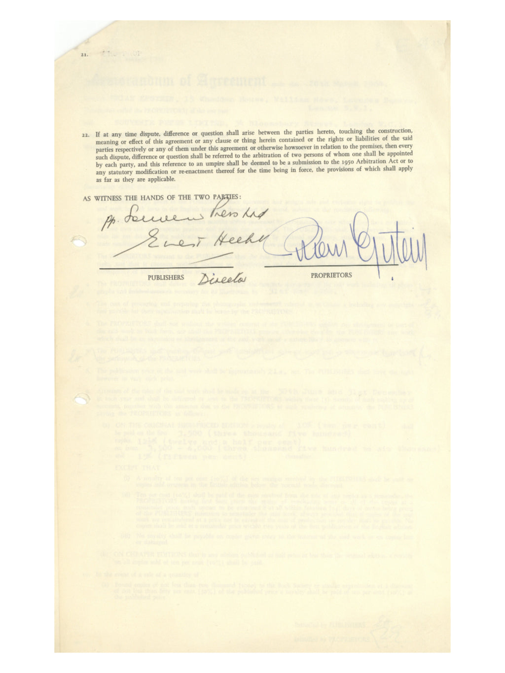 Brian Epstein Signed & Initialled Cellarful of Noise Contract & Book 1964