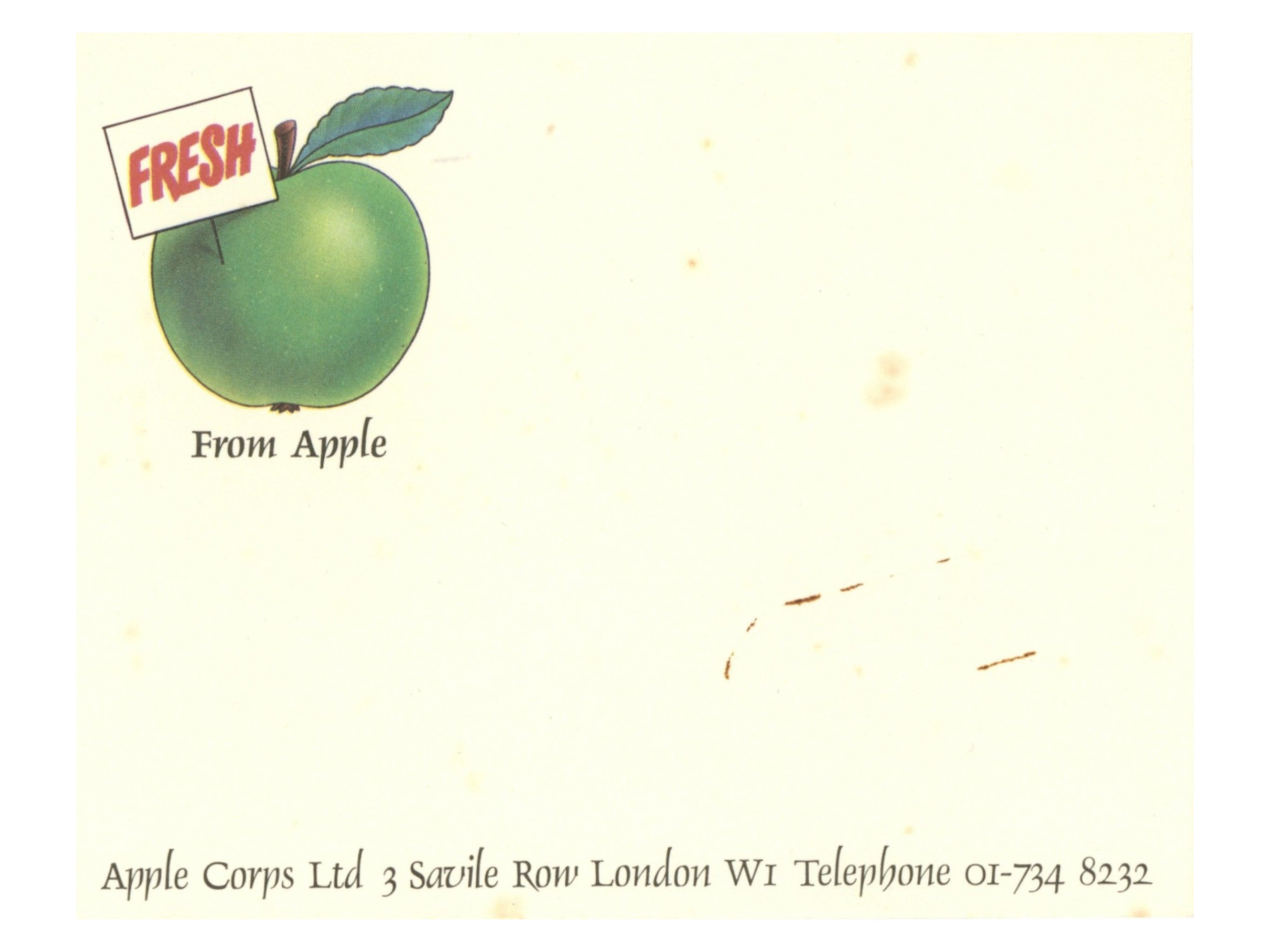 Apple Corps. Ltd Fresh from Apple Address label 1960s