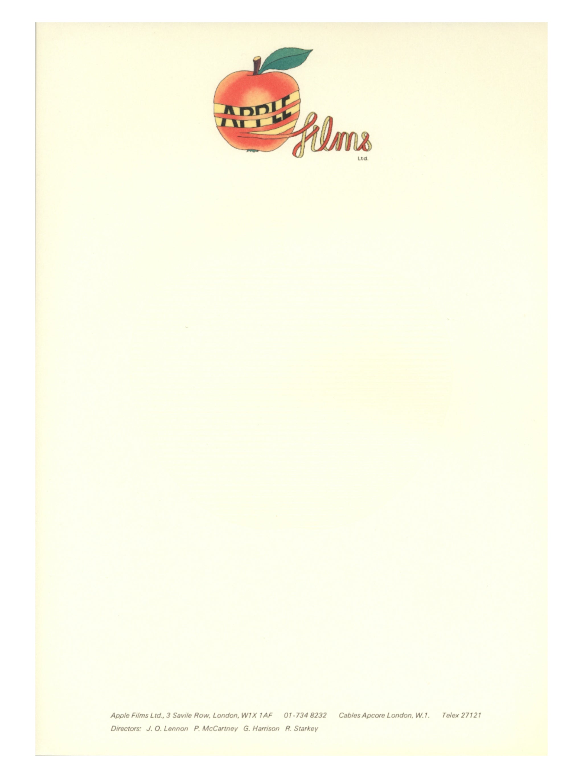 The Beatles Apple Films Ltd. Letterhead 1960s