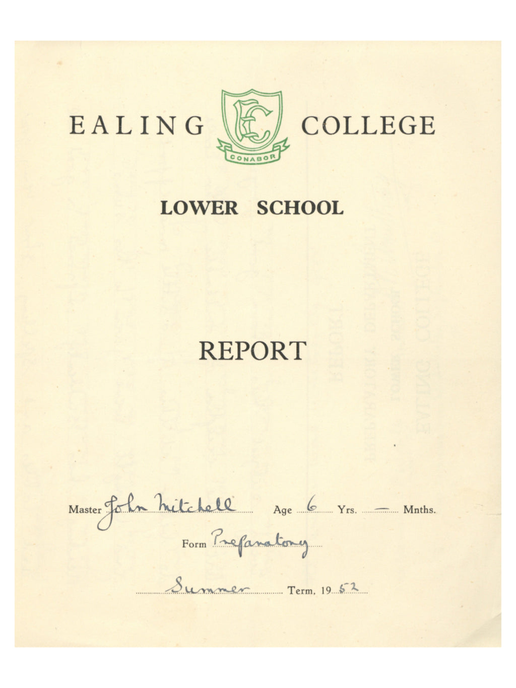 Mitch Mitchell school report card 1952