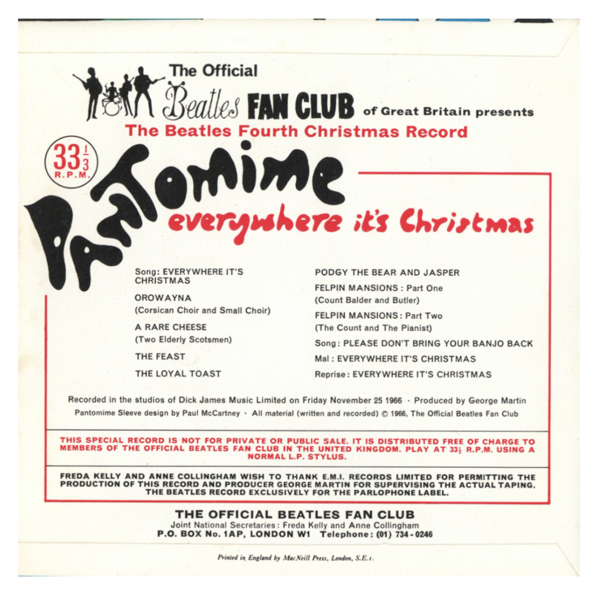 The Beatles "Pantomime: Everywhere It's Christmas" Flexi 1966
