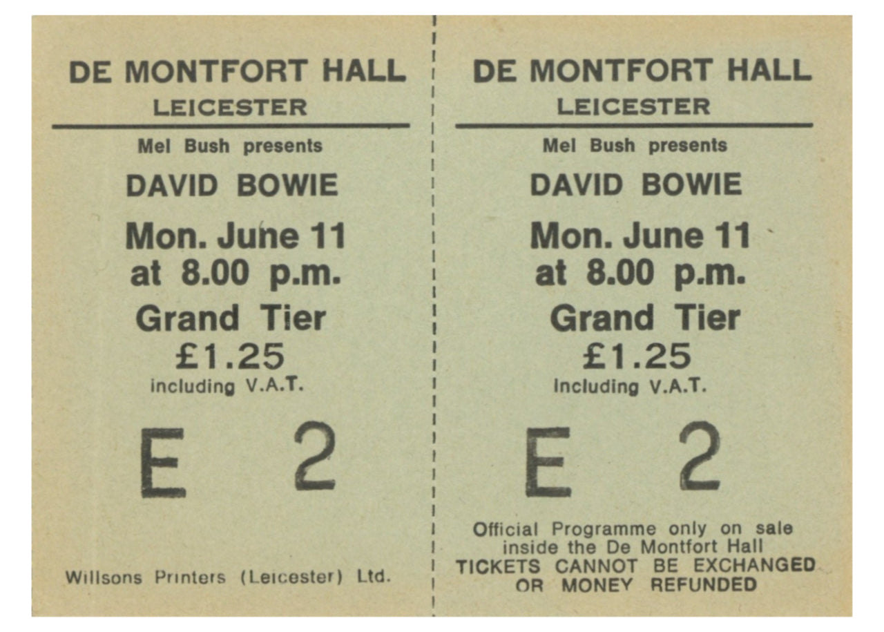 David Bowie De Montfort Hall, Leicester Complete Ticket, 1973