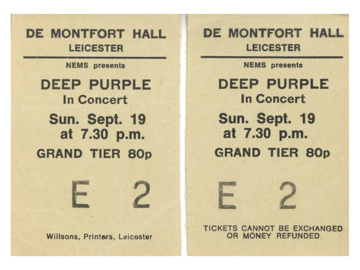 Deep Purple De Montfort Hall, Leicester Complete Ticket 1971
