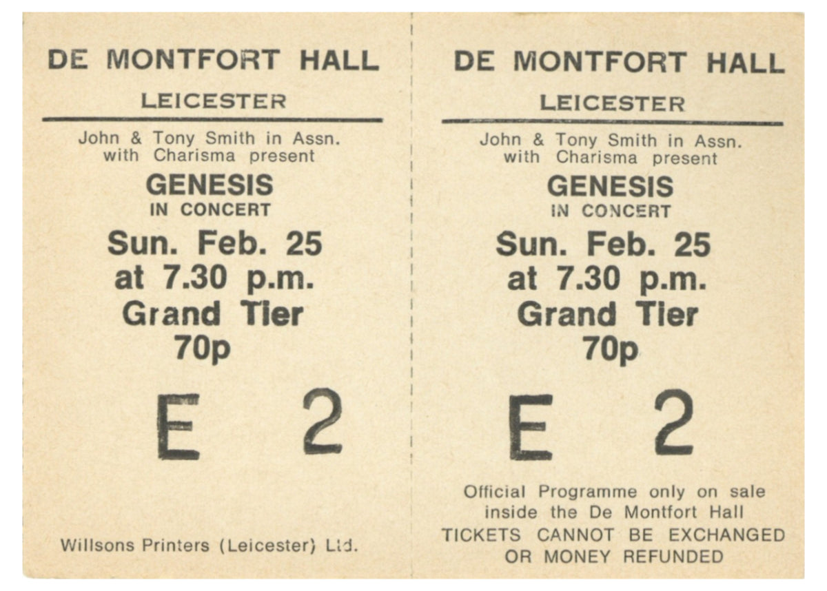Genesis De Montfort Hall, Leicester Complete Ticket, 1973