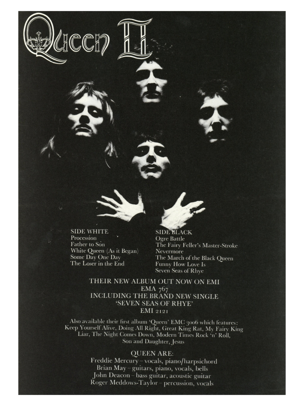 Queen Spring 1974 Tour handbill flyer