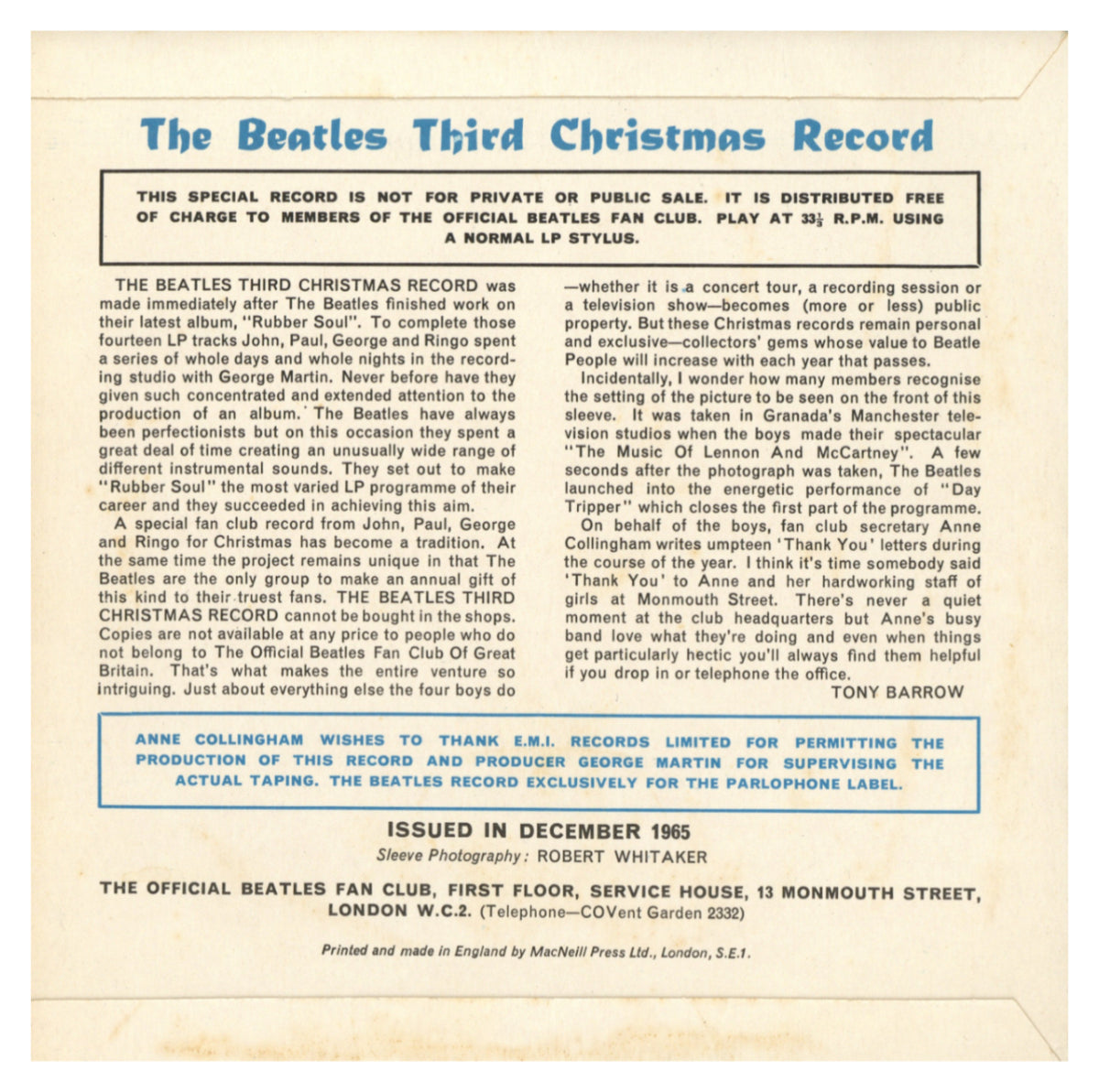 The Beatles Third Christmas Flexi Disc