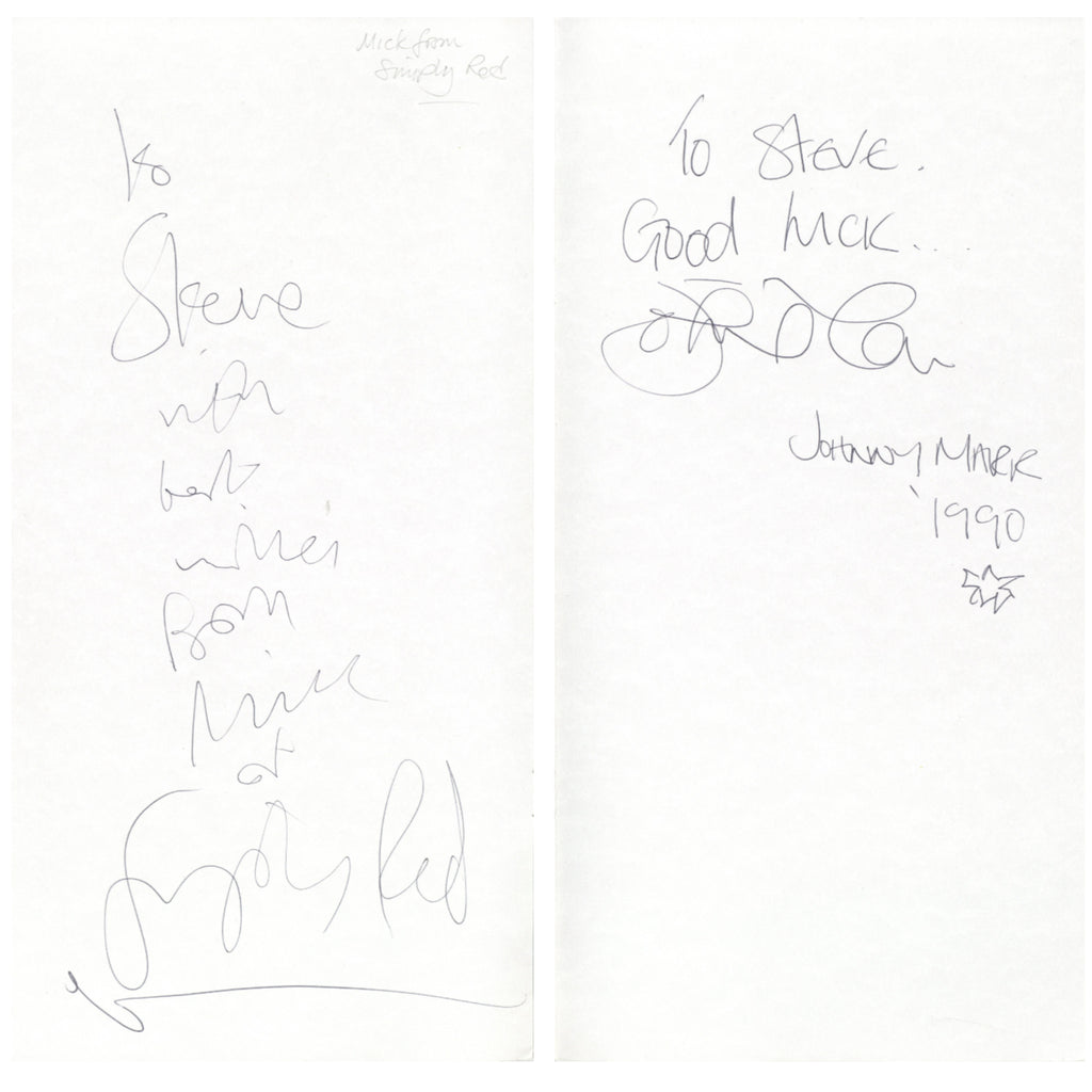 Johnny Marr and Mick Hucknall signed British Airways First Class menu booklet 1990