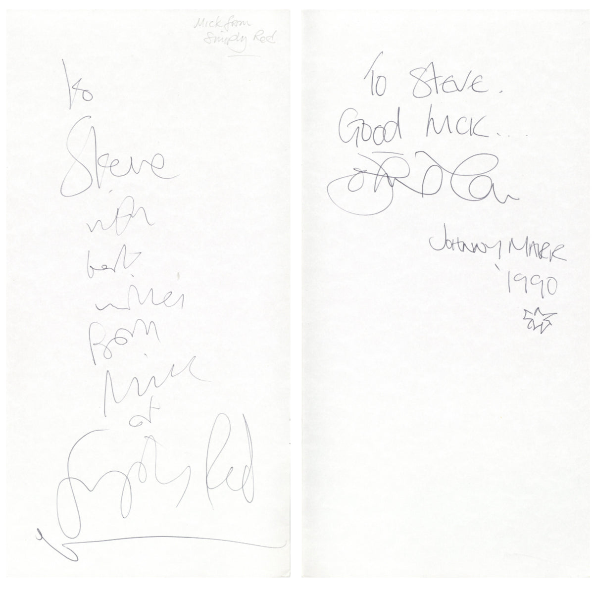 Johnny Marr and Mick Hucknall signed British Airways First Class menu booklet 1990