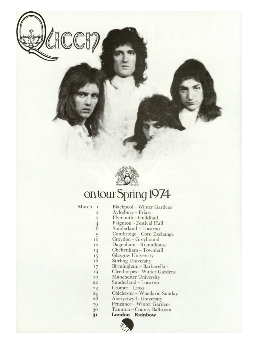 Queen Spring 1974 Tour handbill flyer