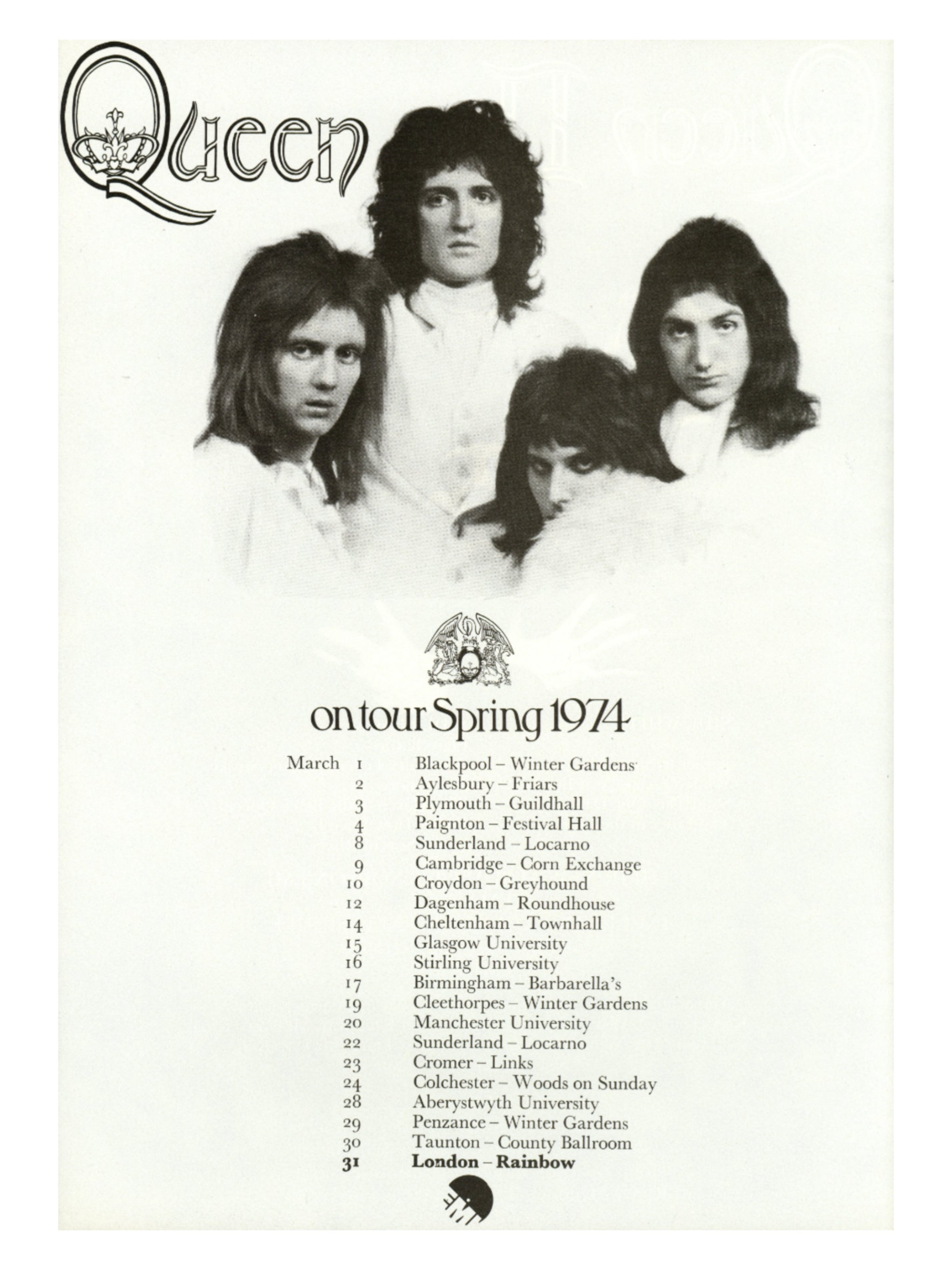 Queen Spring 1974 Tour handbill flyer