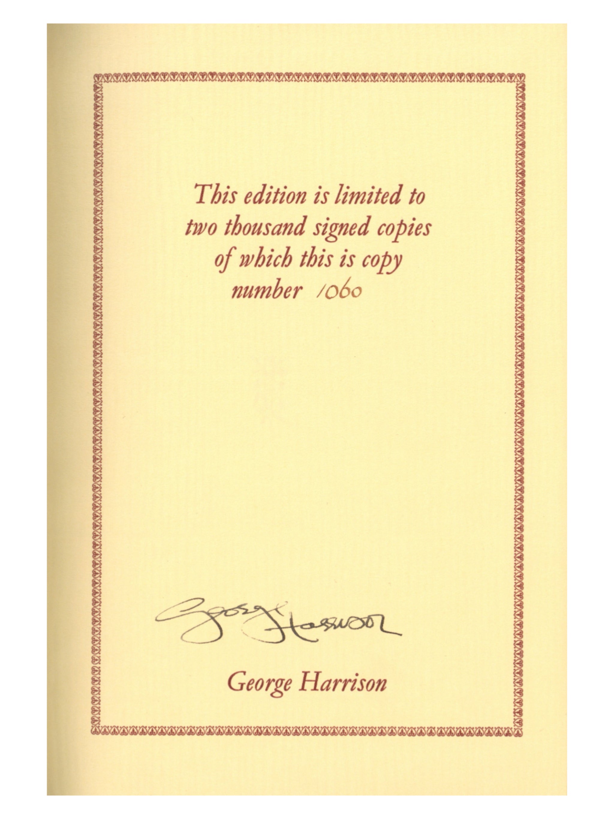 George Harrison “I Me Mine” Dark Green Cover Genesis Publication’s Book