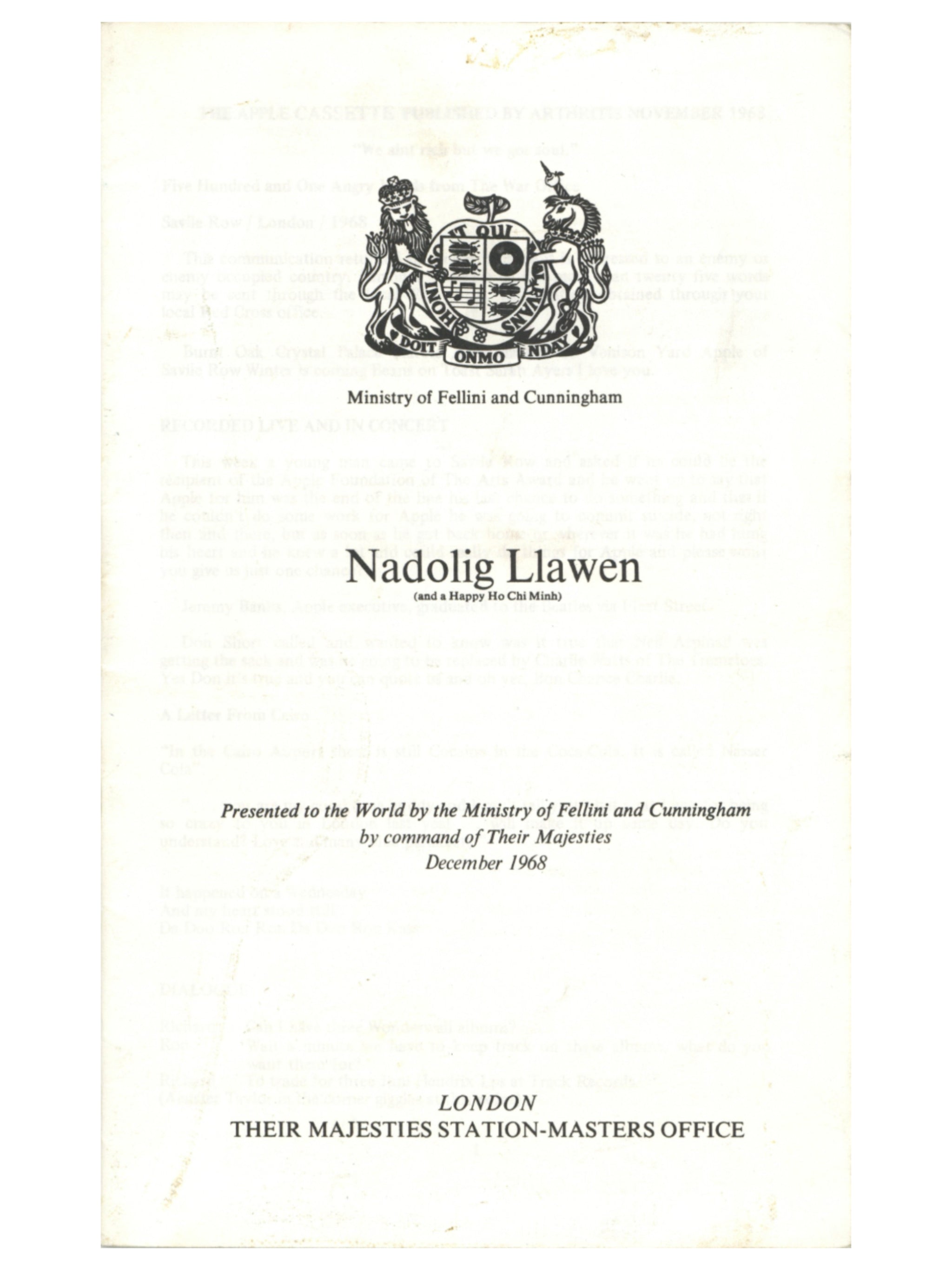Nadolig Llawen Apple Corps In-House book 1968