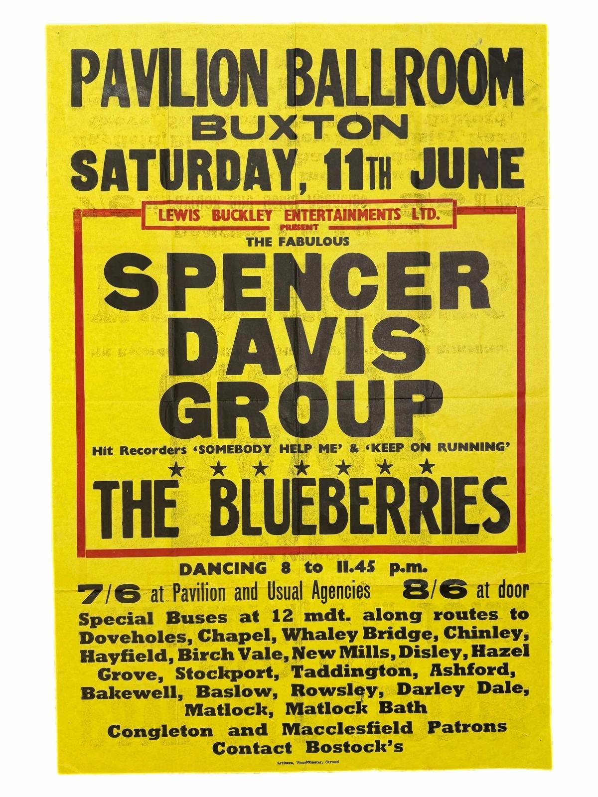 The Spencer Davis Group Pavilion Buxton Ballroom Concert Poster 1966