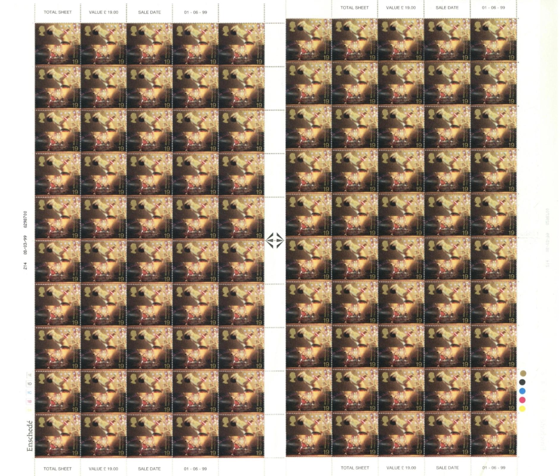 Full sheet of Freddie Mercury commemorative stamps 1999