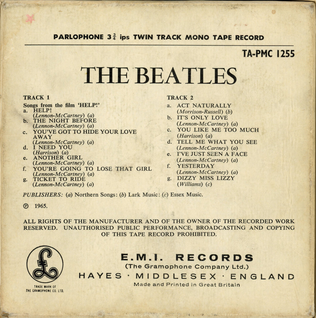 The Beatles 1965 Help! Mono Reel to Reel Tape