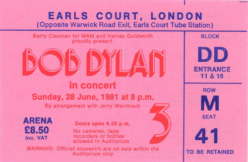Bob Dylan 1981 Earls Court Ticket stub