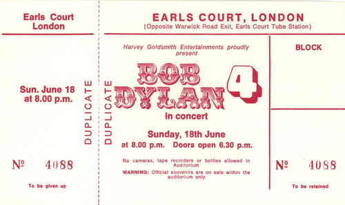 Bob Dylan Earls Court Ticket 1978