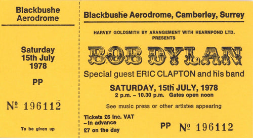 Bob Dylan Aerodrome Ticket 1978