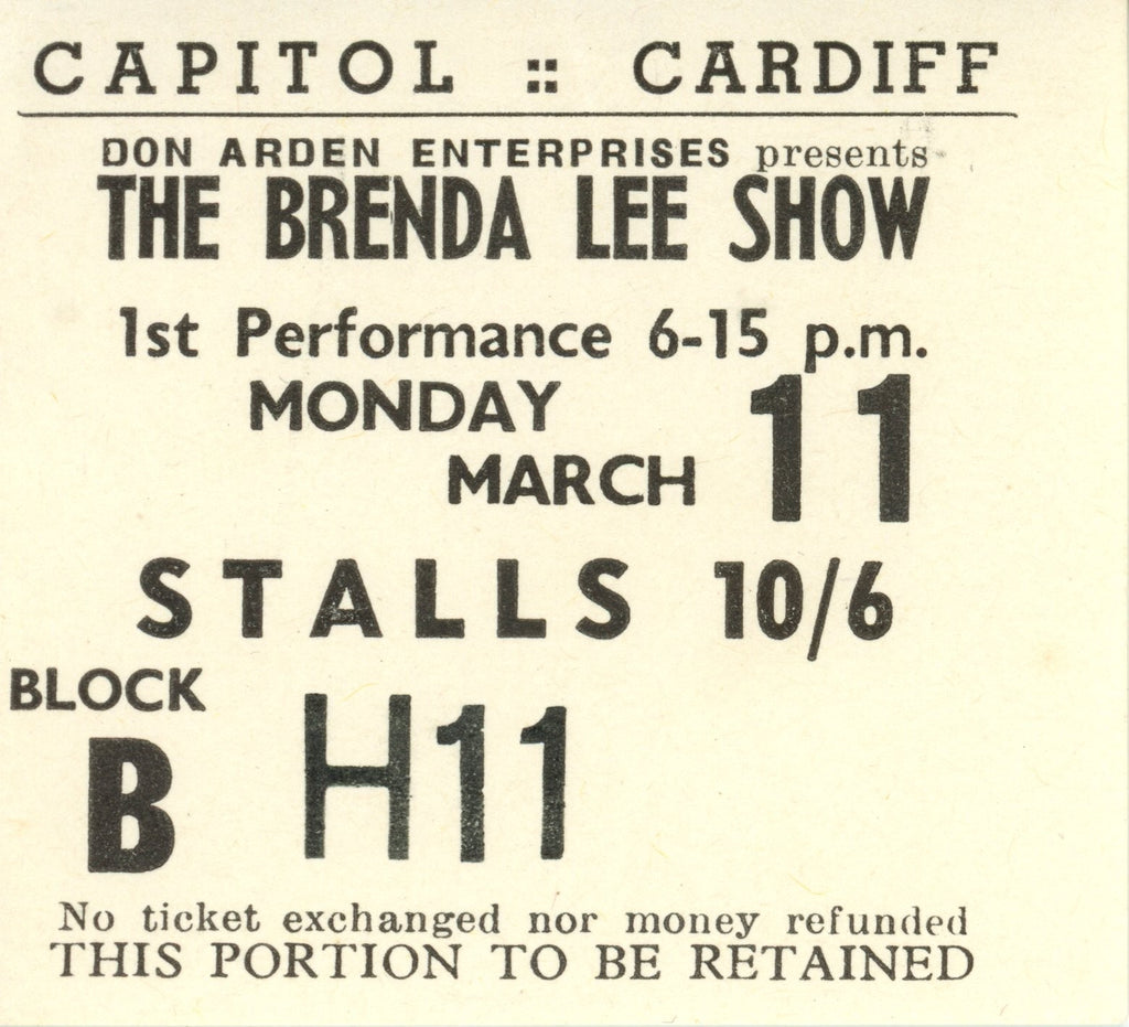 The Brenda Lee show Capitol Theatre, Cardiff 1963 handbill and ticket