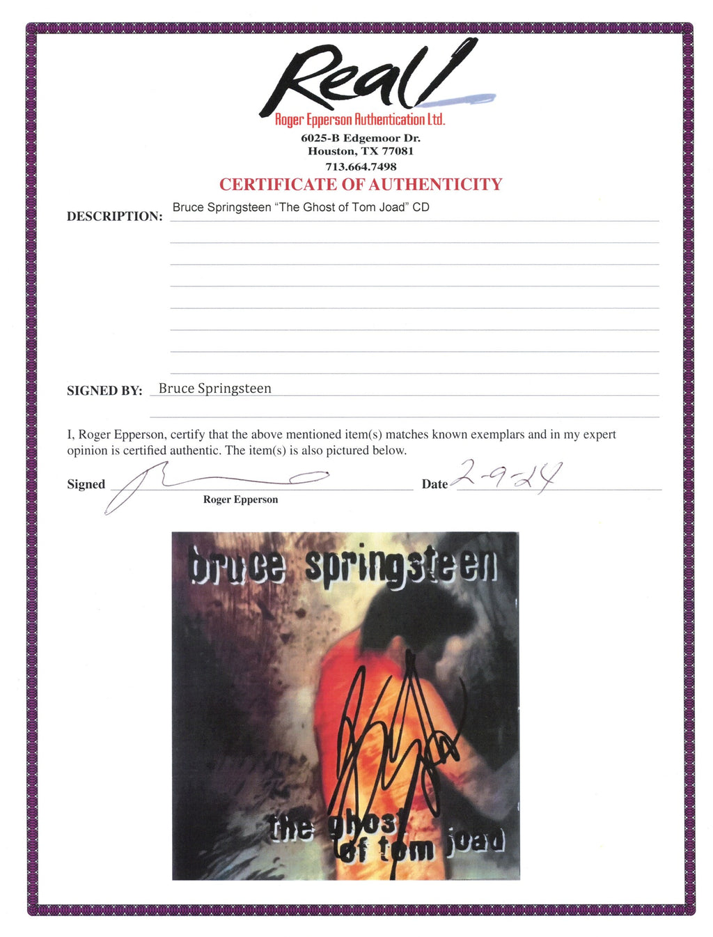 Signed "The Ghost of Tom Joad" by Bruce Springsteen