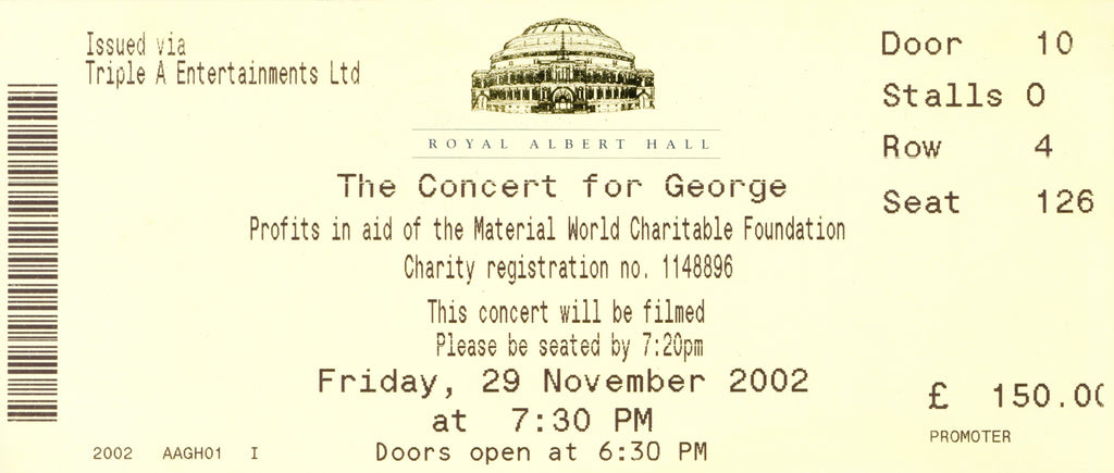 Concert for George programme and ticket stub