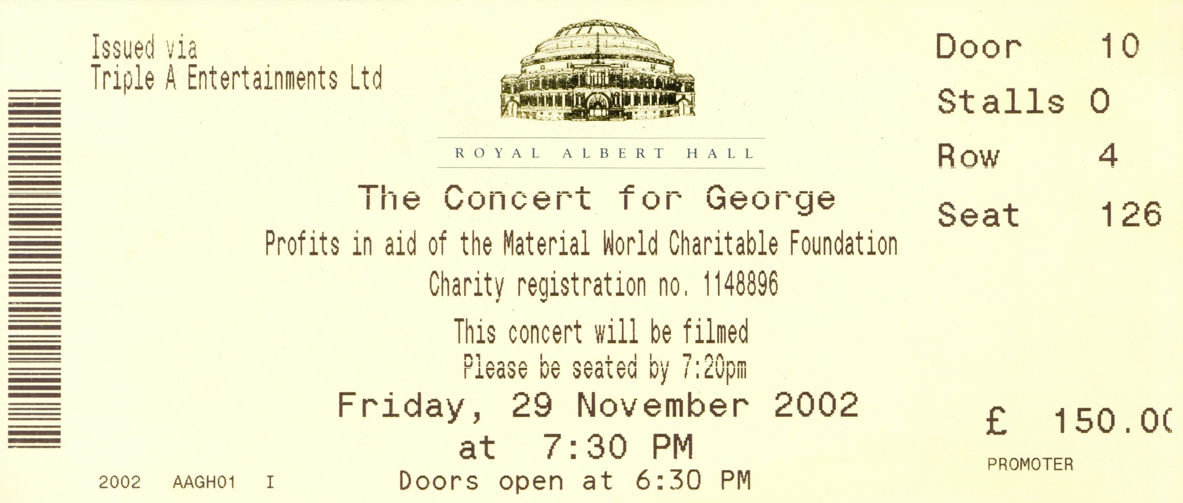 Concert for George programme and ticket stub