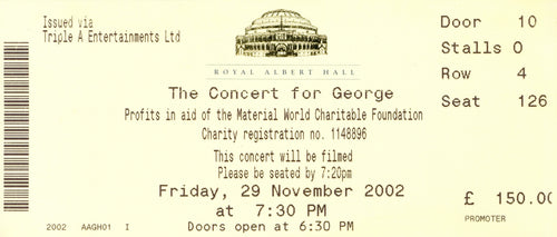 Concert for George programme and ticket stub