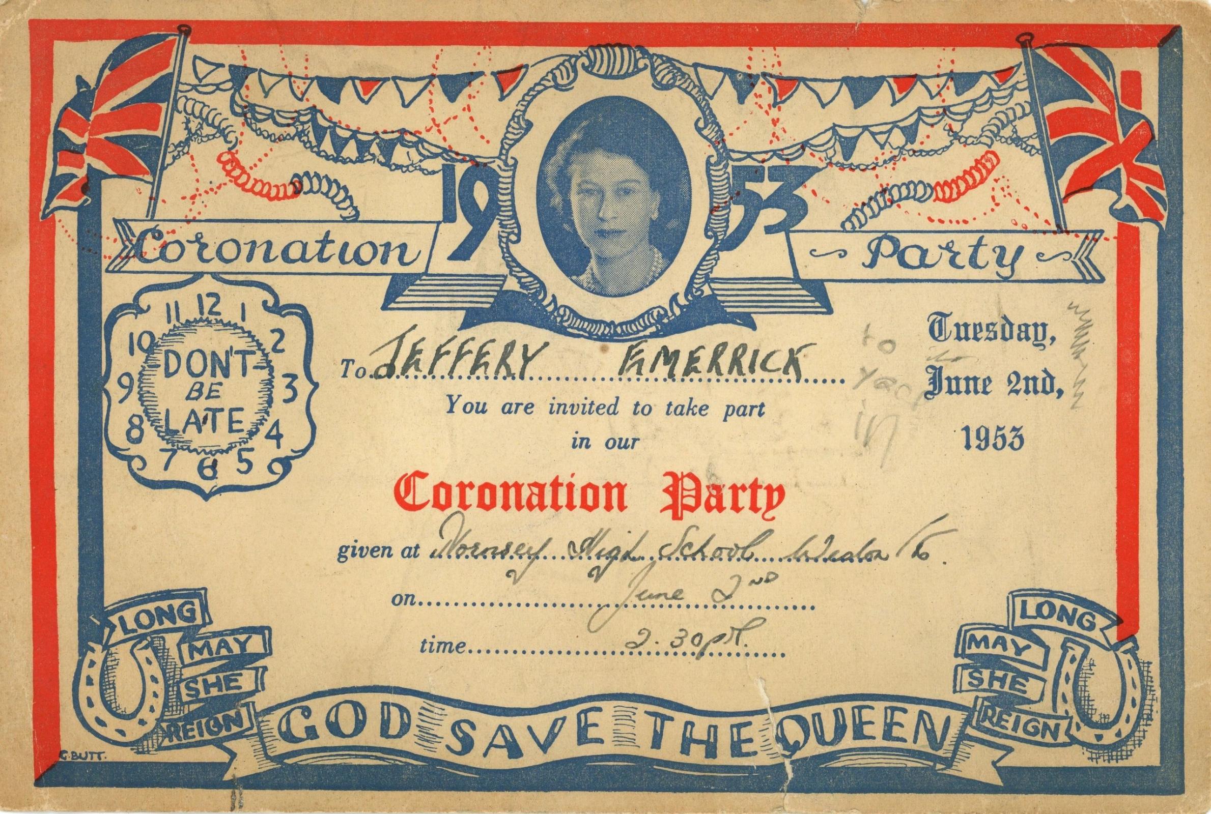 Geoff Emerick 1953 coronation part party invitation