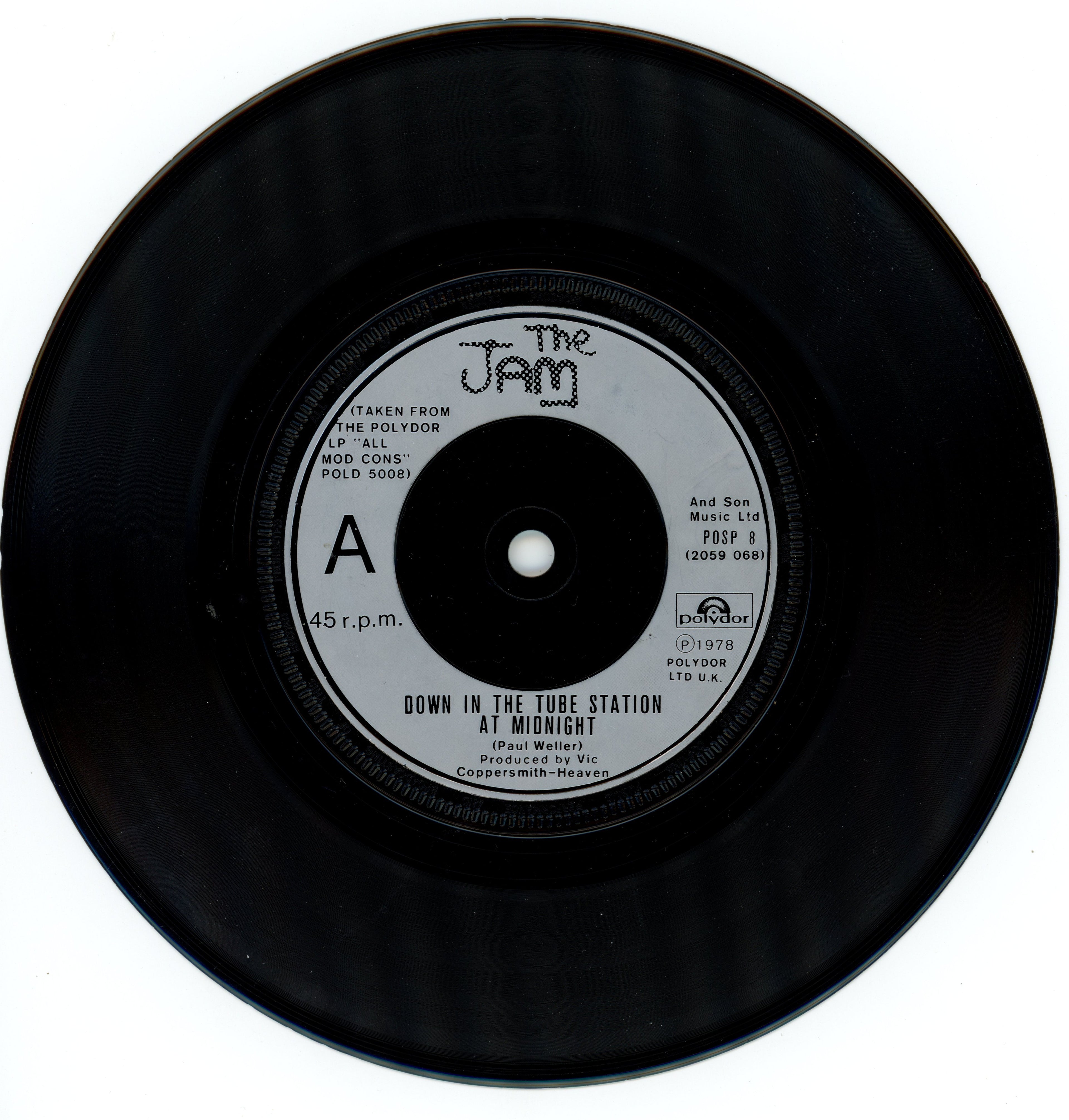 The Jam Signed "Down in the Tube Station at Midnight" 7” single 1978