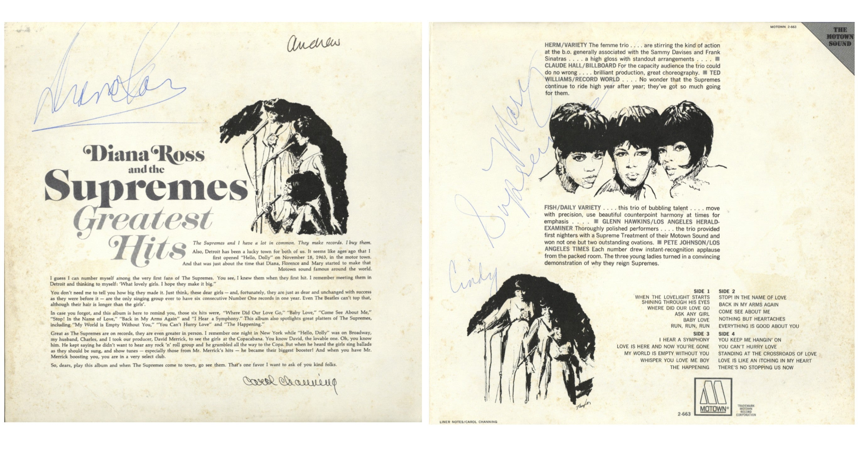 Diana Ross and the Supremes Greatest Hits signed album