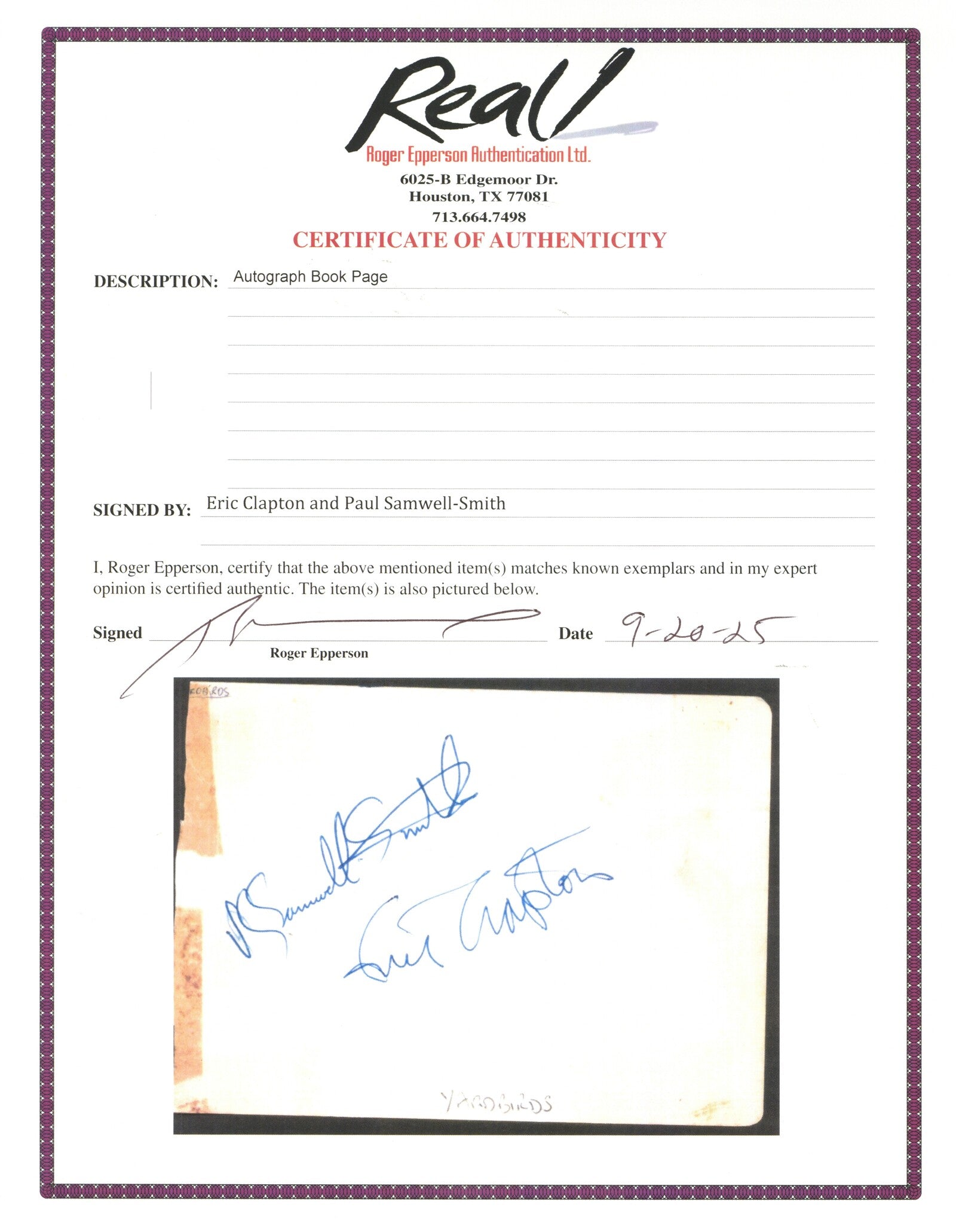 Eric Clapton and Paul Samwell-Smith Autographs 1964/65